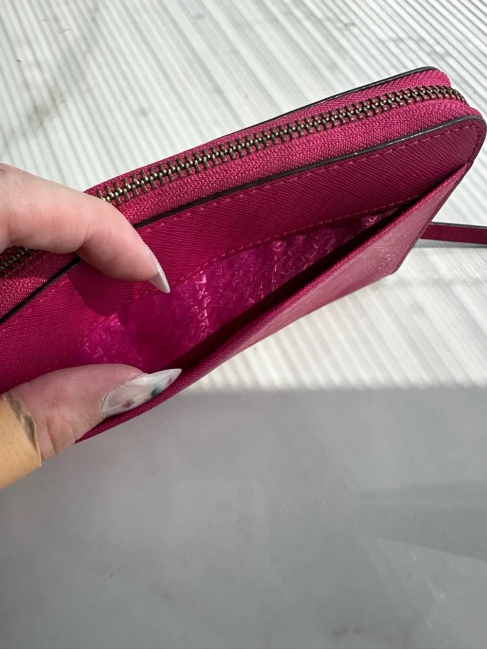 Kate Spade Hot Bright Pink Saffiano Zip Around Wallet Wristlet